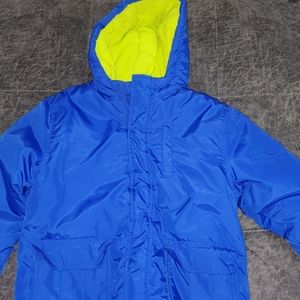 Crazy 8 Boys Puffer Jacket Blue Lime Green Fleece Lined Full Zip Size L 10-12